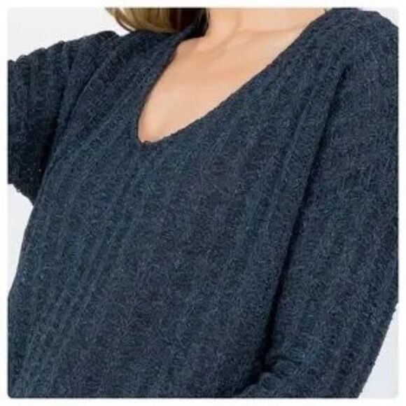 Lightweight V-neck Sweater Long Sleeves Dark Blue Large - Picture 3 of 5